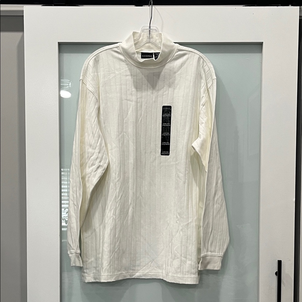 George Off White Mock Neck Ribbed Long Sleeve Turtleneck Shirt, Size 42 / 44
